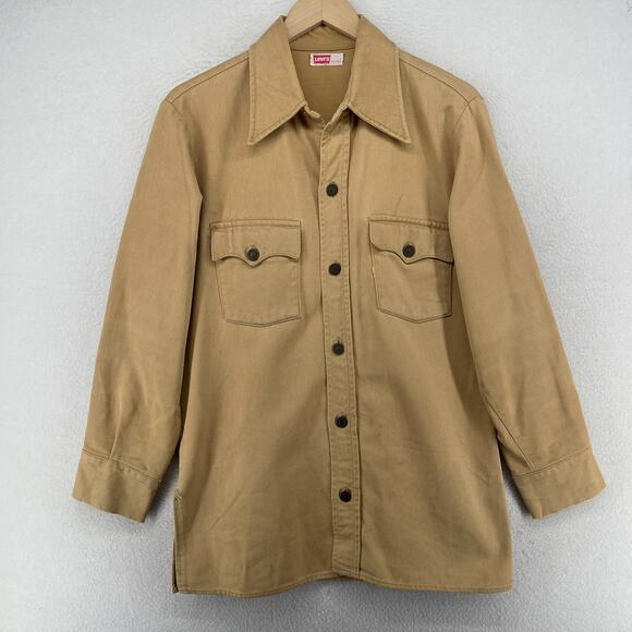 Vintage LEVIS Shirt Mens M Red Batwing Twill Button Up Utility Long Sleeve Brown - Picture 2 of 16